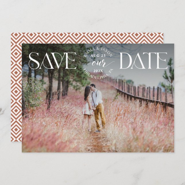 Save the Date Photo Announcement Fancy overlay (Front/Back)