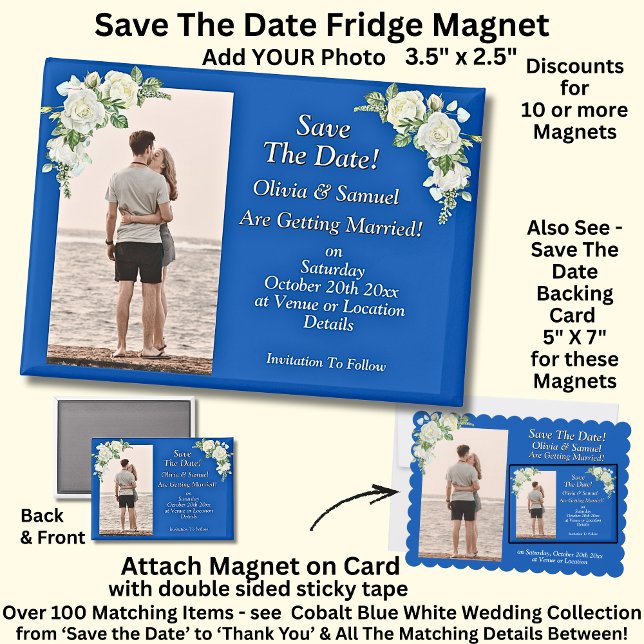 Save The Date, Photo - Blue White Fridge  Magnet (Creator Uploaded)