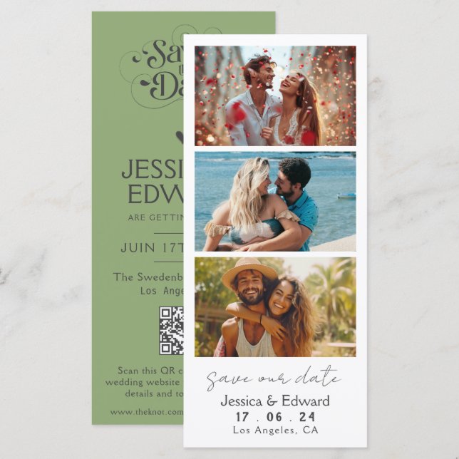 Save The Date Photo Booth Qr Code Light Green Chic (Front/Back)