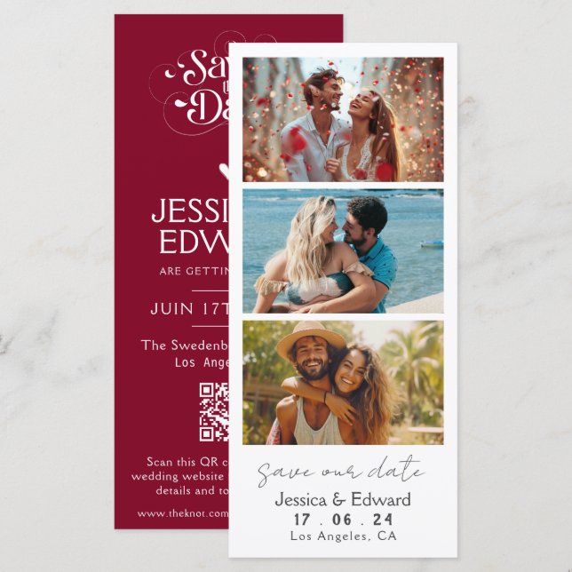 Save The Date Photo Booth Qr Code Red Burgundy (Front/Back)