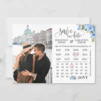 Save the Date Photo calendar Blue floral wedding