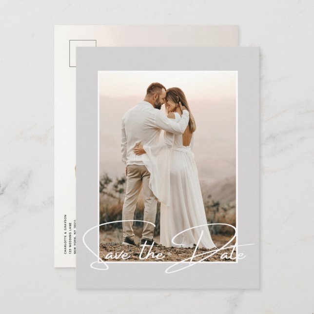 Save The Date Photo Chic Stylish Wedding Announcement Postcard (Front/Back)