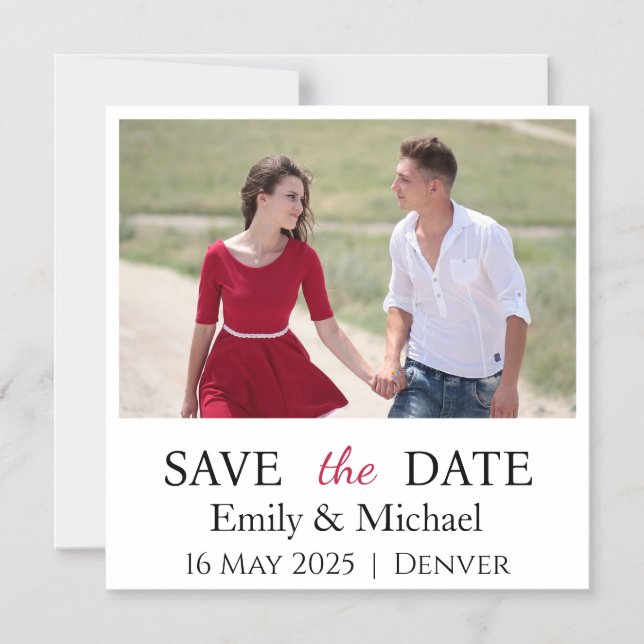 Save The Date Photo Custom Font Colour w Envelope Magnetic Invitation (Front)