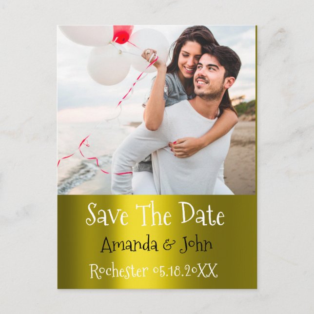 Save The Date Photo Doodle Engagement Mustard Grey Announcement Postcard (Front)