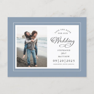 Save The Date Photo Dusty Blue Elegant Wedding Announcement Postcard