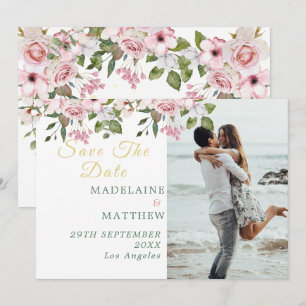 Save The Date Photo Gold Floral Elegant Wedding