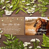 Save The Date Photo Gold Kraft Black Birds Digital