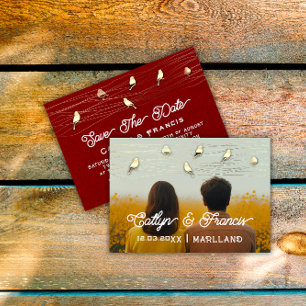 Save The Date Photo Gold Kraft BurgundyBirdDigital Invitation
