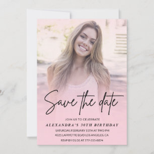 Save the date Photo Gradient Blush Pink 30th Invitation