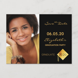 Save the Date photo graduation party black 2025 Postcard