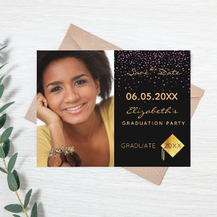 Save the Date photo graduation party black Postcard