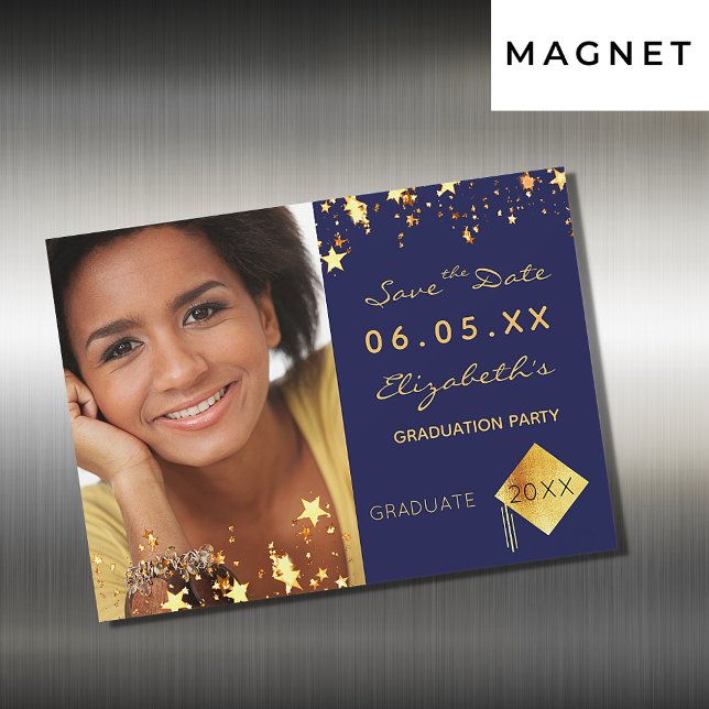 Save the Date photo graduation party blue magnet (Creator Uploaded)