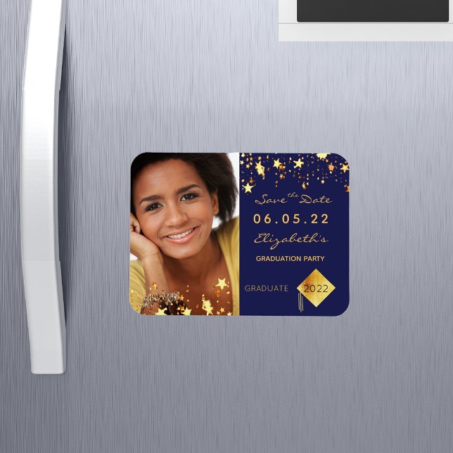 Save the Date photo graduation party blue Magnet (Creator Uploaded)