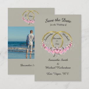 Save the Date Photo Grey Pink Flowers Rings