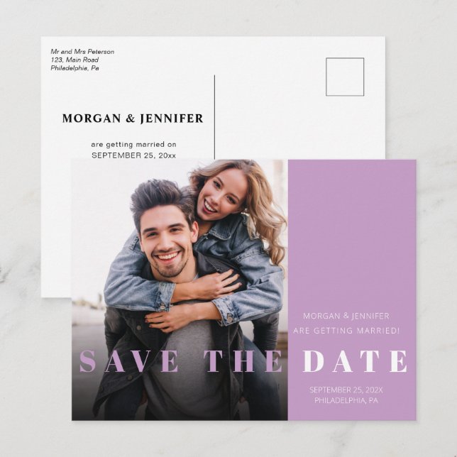 Save the Date Photo Lavender typography Announcement Postcard (Front/Back)