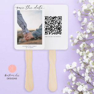 Save the Date Photo Minimal QR Code Script Hand Fan