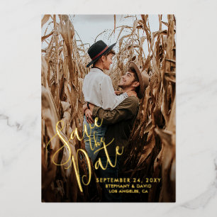 Save the Date Photo Modern Fun Script Real Gold