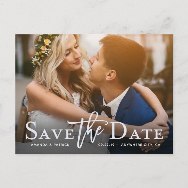 Save the Date Photo Modern Typography Wedding Announcement Postcard (Front)