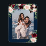 Save the Date Photo Navy Burgundy and Blush  Magnet<br><div class="desc">Photo Magnet is chraacterised by boho burgundy and blush roses and flowers with two modern high-class fonts that shape the trends of the present and future festive events.</div>