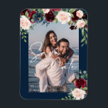 Save the Date Photo Navy Burgundy and Blush  Magnet<br><div class="desc">Photo Magnet is chraacterised by boho burgundy and blush roses and flowers with two modern high-class fonts that shape the trends of the present and future festive events.</div>