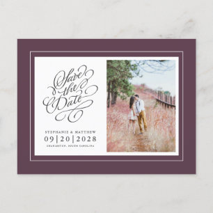 Save The Date Photo Picture Purple Elegant Wedding Announcement Postcard