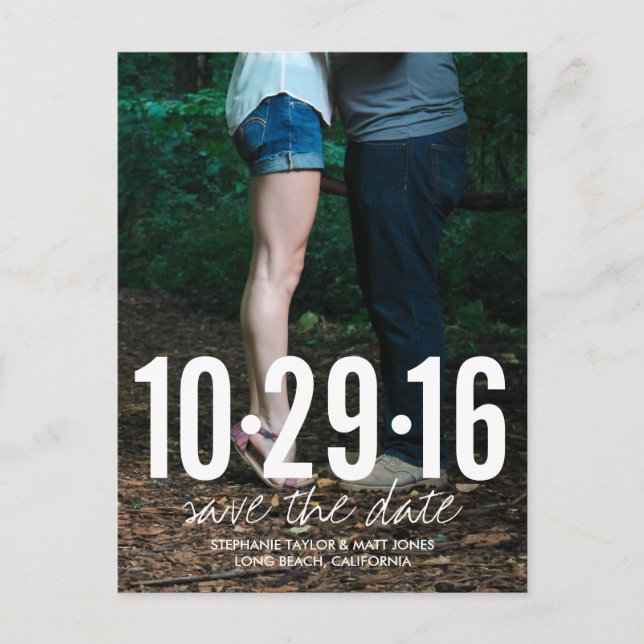 Save The Date Photo Postcard, Large Date Announcement Postcard (Front)
