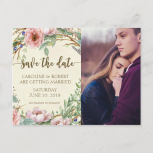 Save the date photo postcard personalised floral