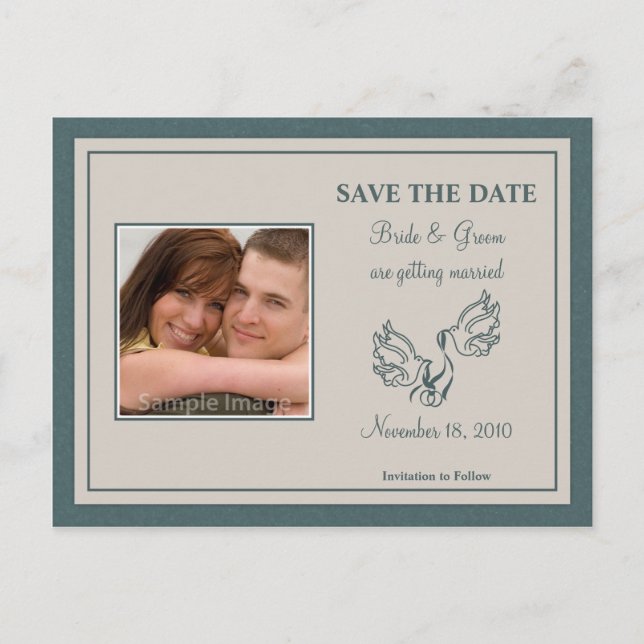 Save the Date Photo Postcard - Teal Doves (Front)