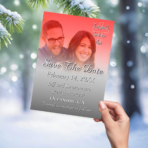 Save The Date Photo Red Silver Announcement