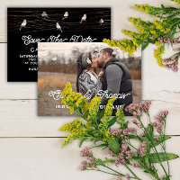 Save The Date Photo Rose Grey Black Birds Digital
