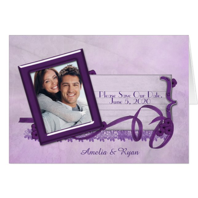Save The Date Photo Rrame With Ribbon (Front Horizontal)