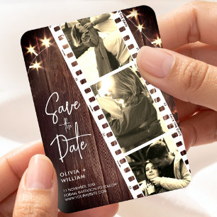 Save the Date Photo Strip Wedding Favour Rustic Magnet
