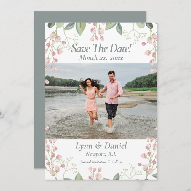 Save The Date Photo Wedding Announcement Pink (Front/Back)