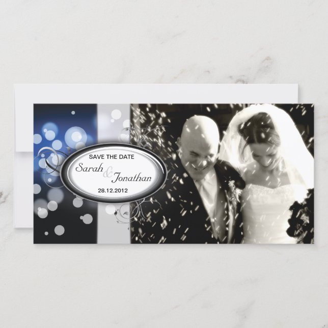 Save the Date Photo Wedding Card Blue Bright Light (Front)