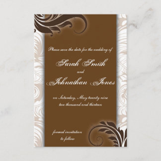 Save the Date Photo Wedding Card Brown & White