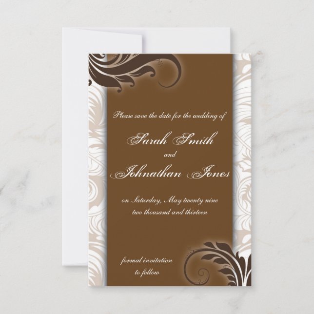 Save the Date Photo Wedding Card Brown & White (Front)