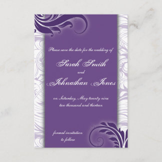 Save the Date Photo Wedding Card Purple & White