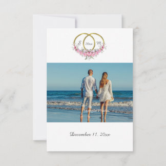 Save the Date Photo White Pink Flowers Rings