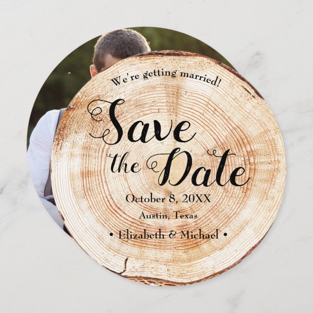 Save the date photo Wood Grain Rustic Wedding  Invitation (Front/Back)