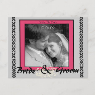 Save The Date Pink and Grey with Your Photo Announcement Postcard