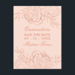 Save the Date Pink and Rose Gold Fine Art Floral Announcement Postcard<br><div class="desc">Elegant Save the Date Postcard to suit any occasion. The template is set up for you to add your occasion, event date and name on the front, with a custom message on the back. This design has a feminine colour palette of blush pink and rose gold with fine art, floral...</div>
