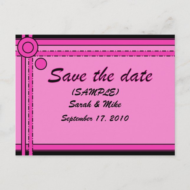 SAVE THE DATE - (Pink & Black) -circles/lines Announcement Postcard (Front)
