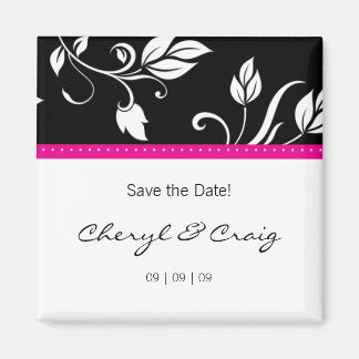 Save the Date Pink Black Trendy Floral Magnet