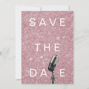 Save The Date Pink Blush Rose Glitter Microfone