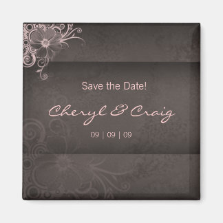 Save the Date Pink Brown Floral Fridge Magnet