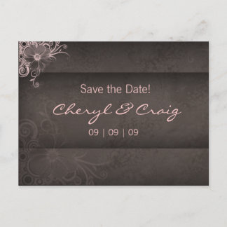 Save the Date Pink Brown Floral Postcard