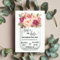 Save the Date Pink floral romantic boho wedding