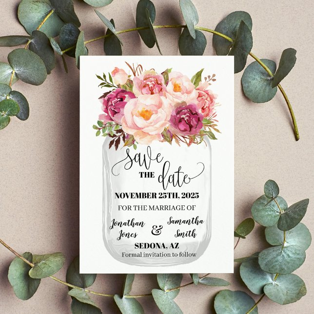 Save the Date Pink floral romantic boho wedding Invitation (Creator Uploaded)