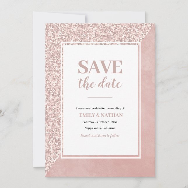 Save the date Pink glitter watercolor Invitation (Front)