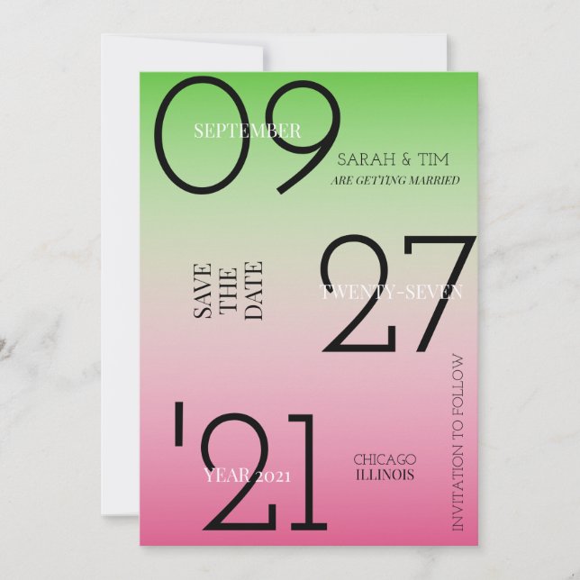 Save The Date - Pink & Green Ombre Invitation (Front)